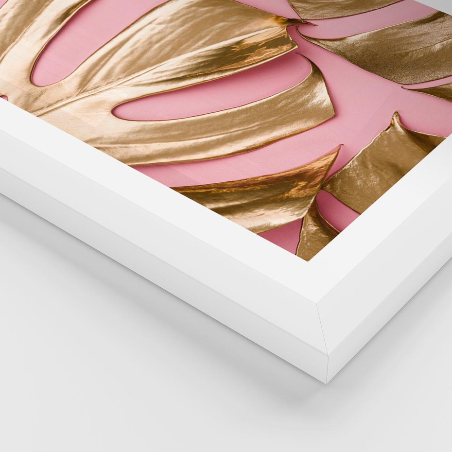 Plakat w ramie 50x70 - Przyjemność w Naturze - złote, liście - rama biała