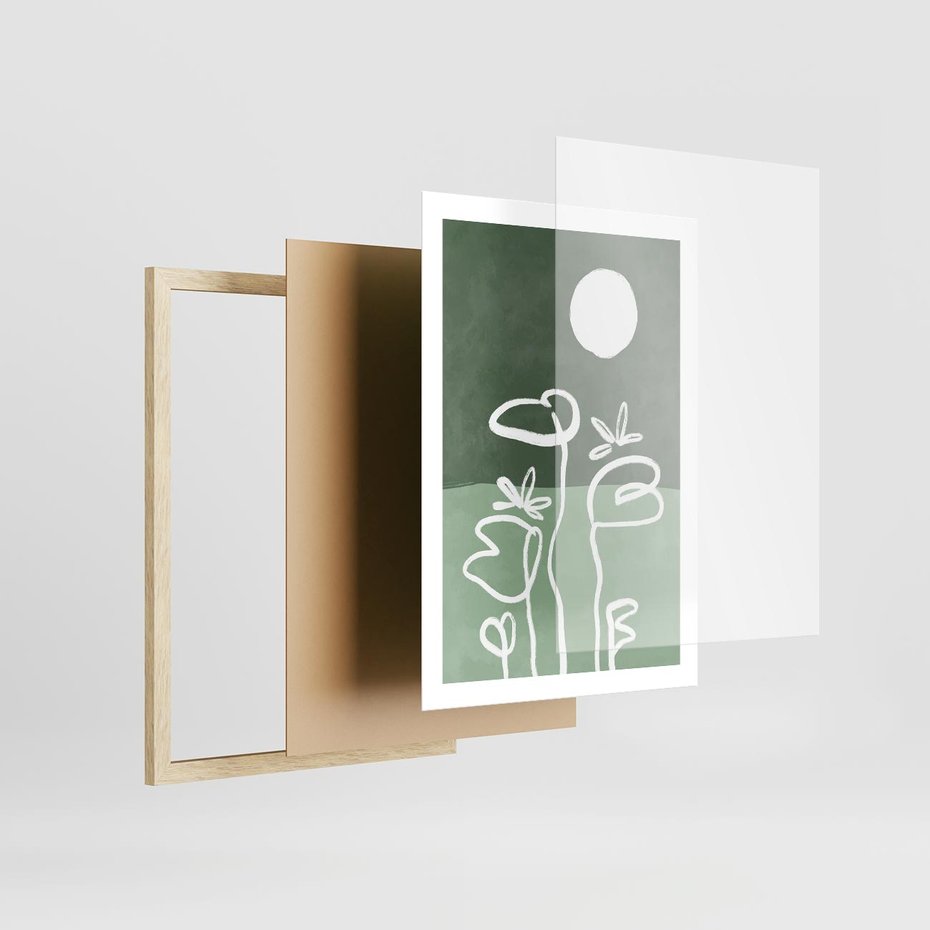Plakat w ramie 50x70 - Wibracje Naturalnej Równowagi - zielony plakat, roślinne inspiracje - rama drewno