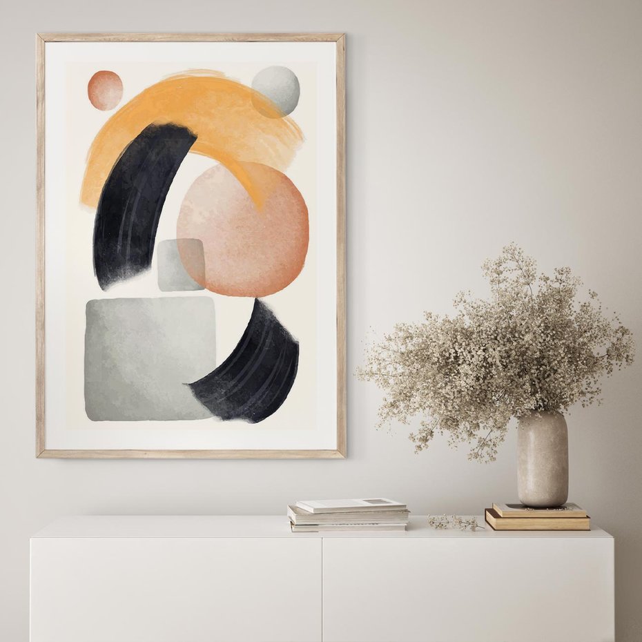 Plakat w ramie 50x70 - Graficzna Kreatywność - abstrakcyjna grafika, plamy - rama drewno