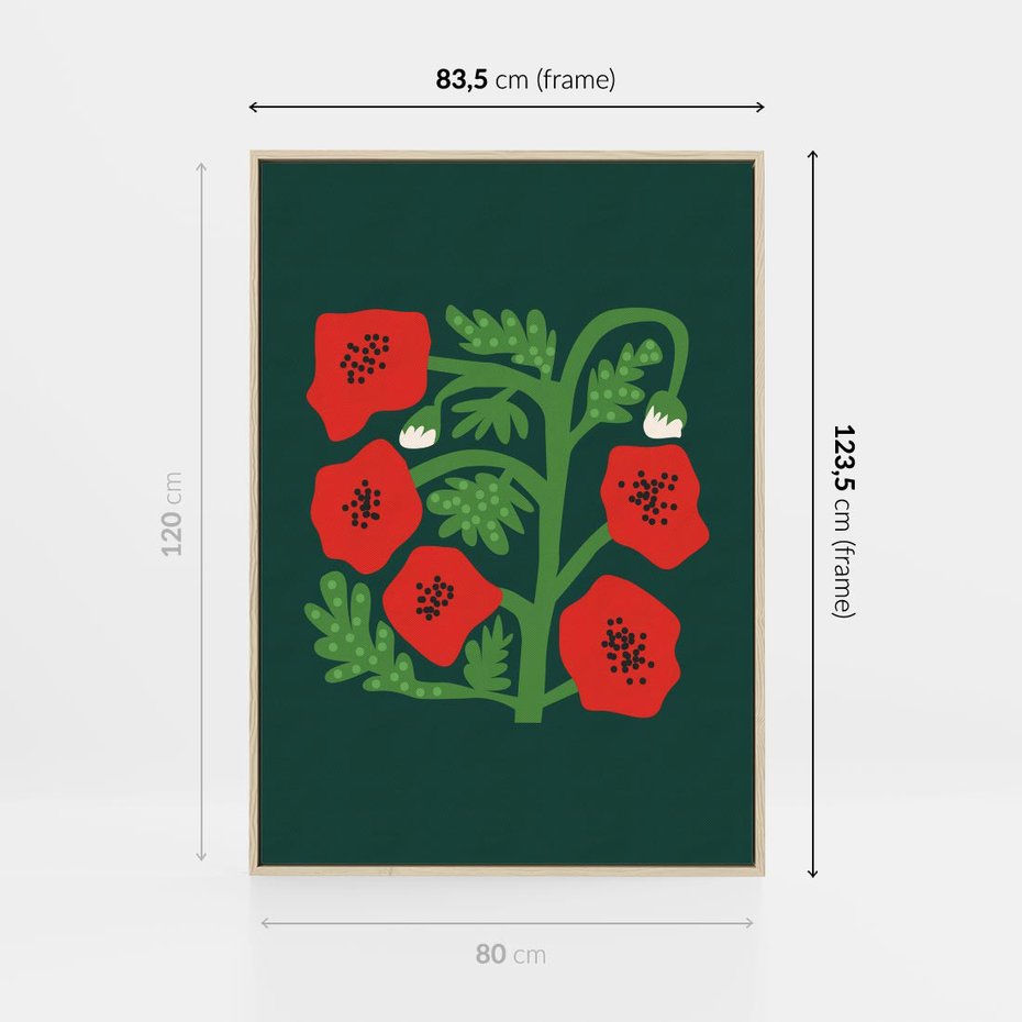 Obraz w ramie 80x120 - Księga Odbić - abstrakcyjna kwiatowa kompozycja, zielone mocne tło - rama drewno