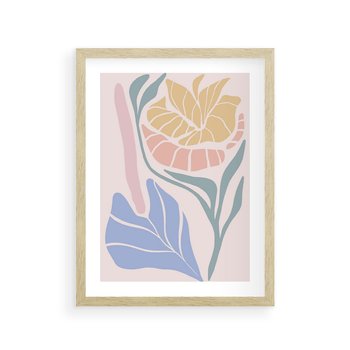 Plakat w ramie 40x50 - Kwiatowe Granice Kształtów - nowoczesny plakat, kwiaty w pastelowych kolorach - rama drewno