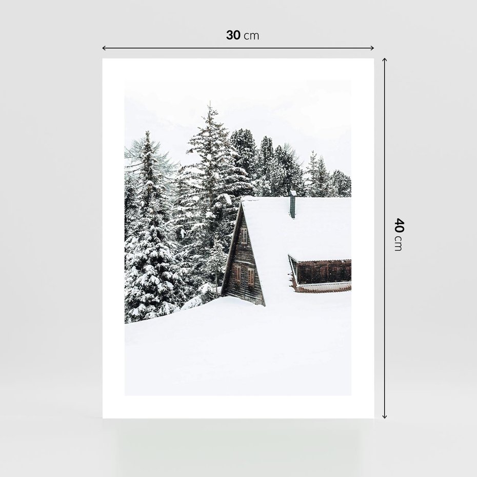 Plakat bez ramy 30x40 - Zimowy Urok - śnieg, domek w górach