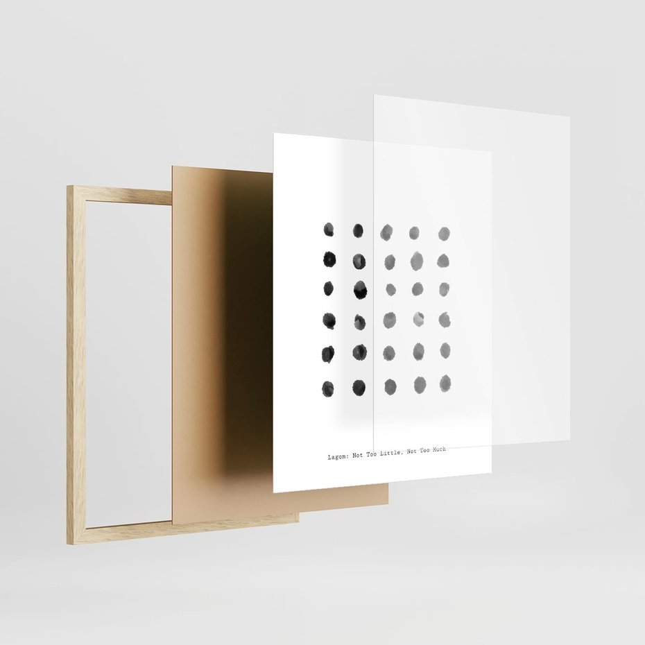 Plakat w ramie 40x50 - Boho Sztuka Wolości - minimalistyczny plakat, czarne kropki na białymtle - rama drewno