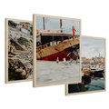 Zestaw obrazy w ramie 50x70 galeria - Morze, wakacje, podróż, łodzie - rama drewno