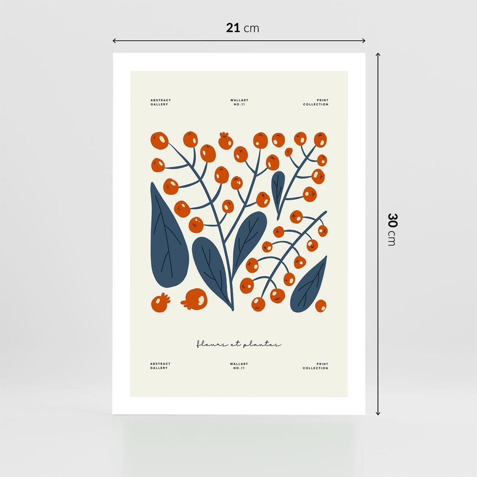 Plakat bez ramy 21x30 - Minimalistyczna Uroda Jarzębin - jarzębiny, niebieskie liście