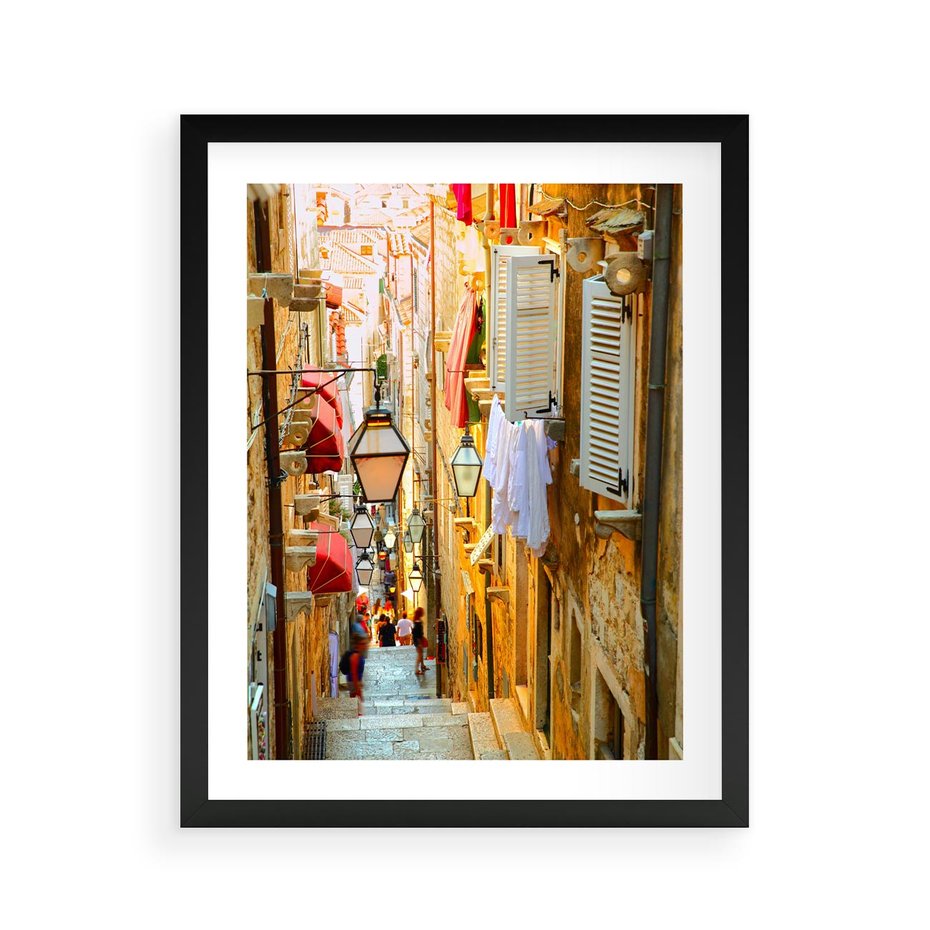 Plakat w ramie 40x50 - Odkryj tajemnice miasta - uliczka, perspektywa - rama czarna