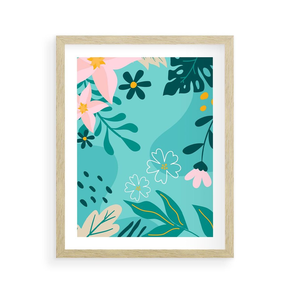 Plakat w ramie 40x50 - Rozkwitające Widoki - pastelowa kompozycja, kwiaty - rama drewno