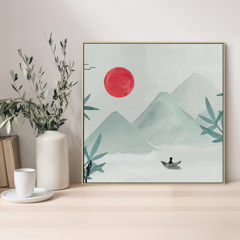 Obraz w ramie 50x50 - Zaklęte Wzgórza - krajobraz, japonia - rama drewno