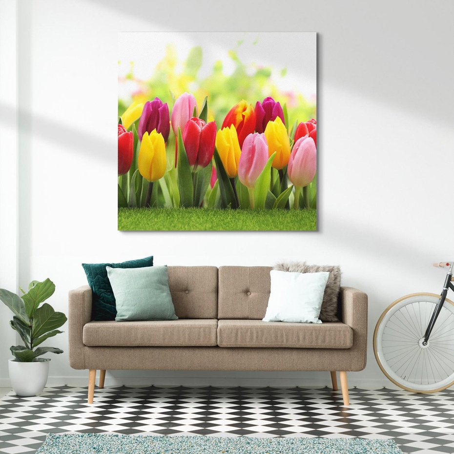 Obraz na płótnie 60x60 - delikatność kwiatowego świata - tulipany, kwiaty
