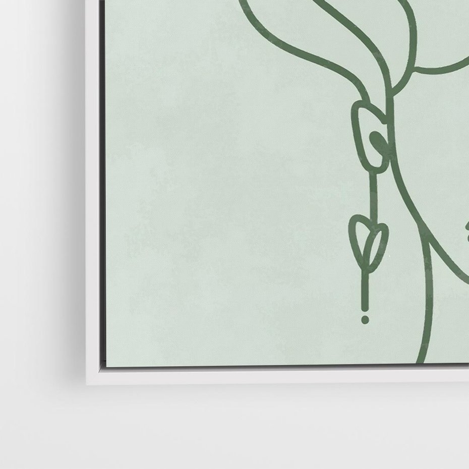 Obraz w ramie 50x50 - Spokojne Objęcia Natury - abstrakcja, zielony szkic - rama biała
