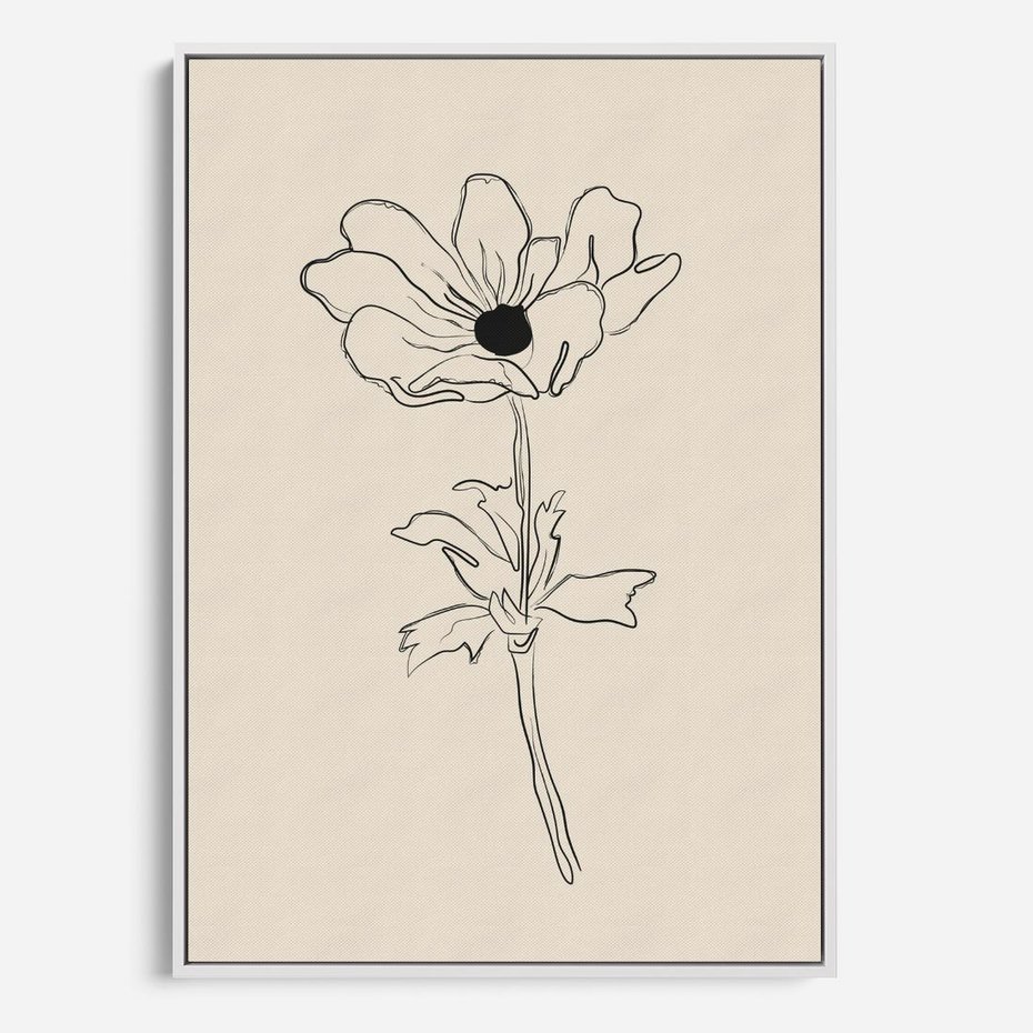 Obraz w ramie 70x100 - Przenikający Dialog - szkic kwiatu, mnimalistyczny szkic - rama biała