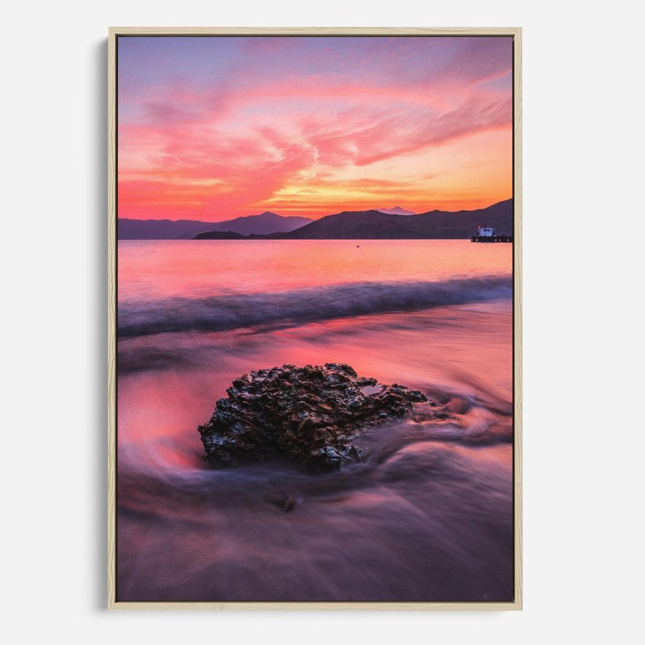 Obraz w ramie 80x120 - Zaklęty Zachód - magiczny zachód słońca, fioletowe - rama drewno