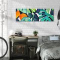 Obraz na płótnie 90x30 - Tropikalne Pragnienia - akwarela, liście tropikalne
