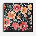 Obraz w ramie 50x50 - Labirynty melancholii - akwarelowe, pastelowe kwiaty na czarnym tle - rama czarna