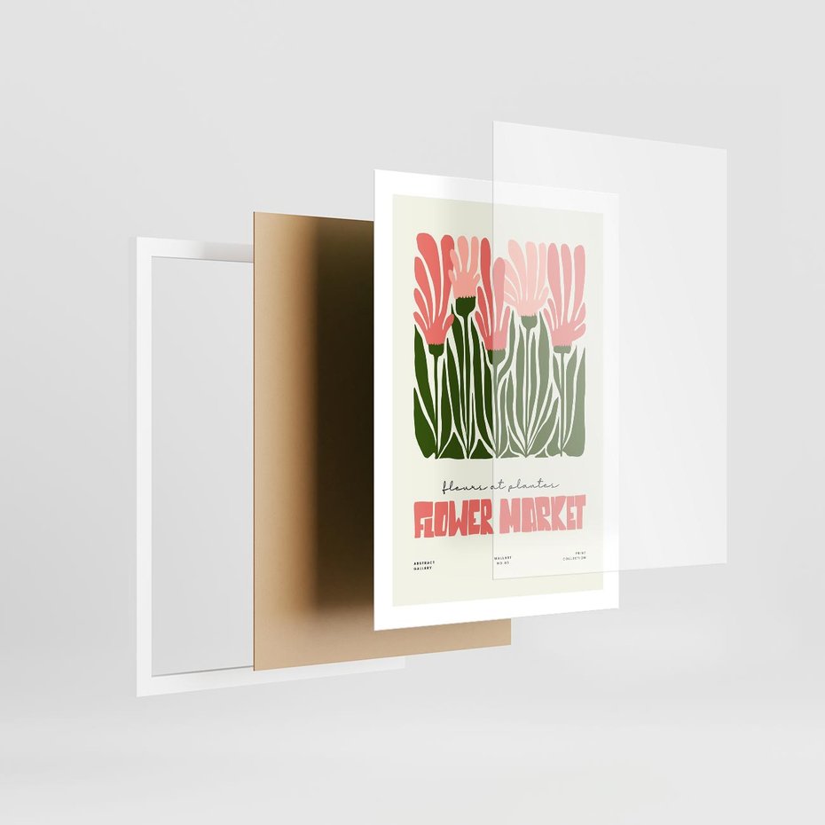 Plakat w ramie 50x70 - Symfonia Kolorowych Kształtów - nowoczesna grafika, kwiatowa kompozycja - rama biała