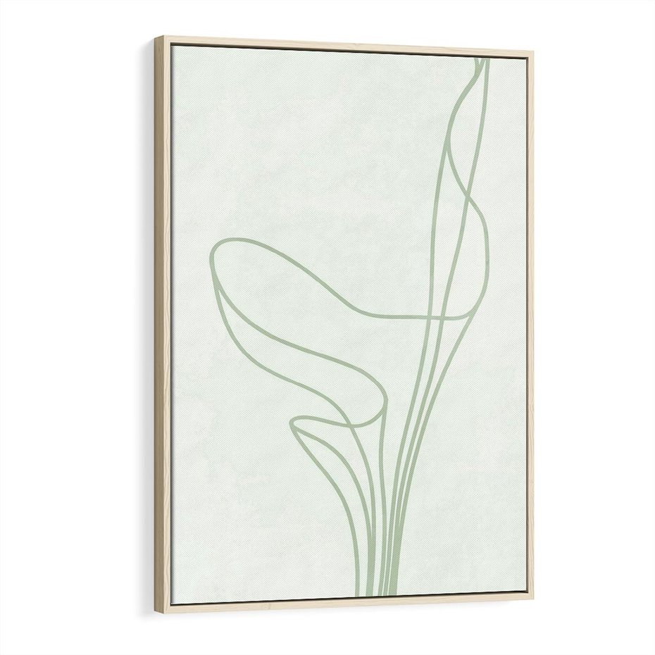 Obraz w ramie 70x100 - Zielona Równowaga Linii - abstrakcyjne delikatne zielone linie, nowoczesny plakat - rama drewno