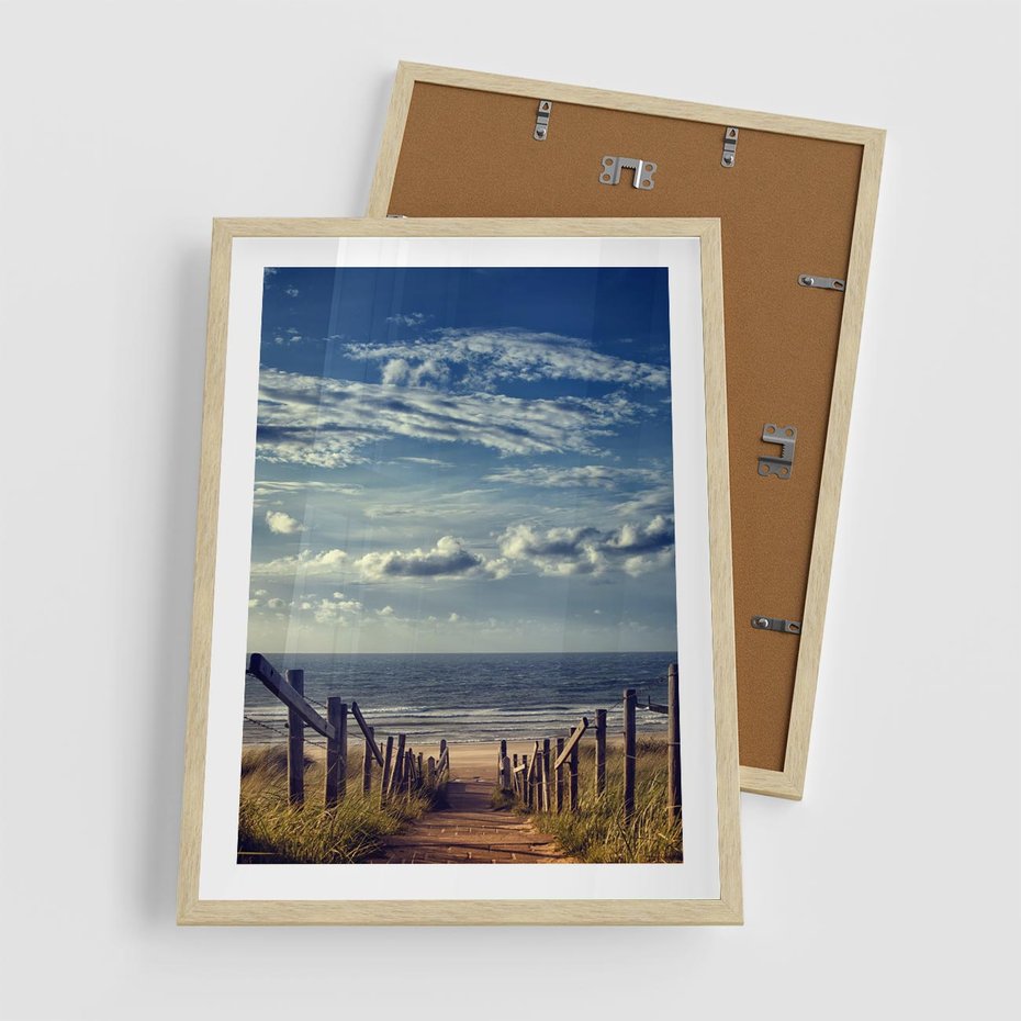 Plakat w ramie 50x70 - Plaża i morze - plaża, morze - rama drewno
