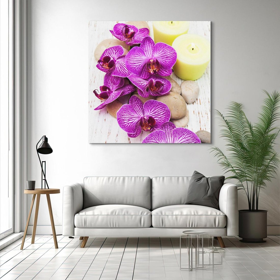Obraz na płótnie 70x70 - Relaksujące spa w otoczeniu orchidei - spa, świece