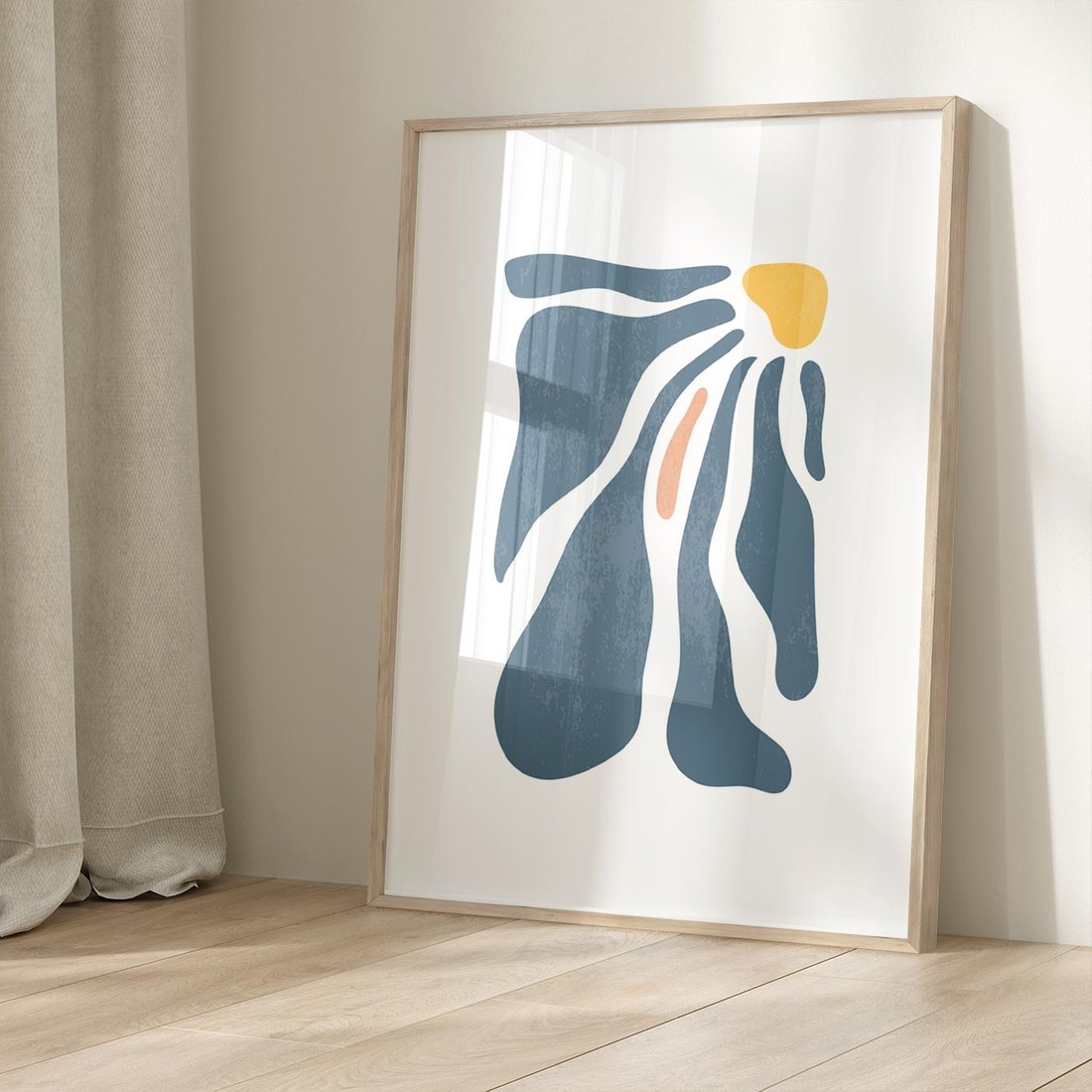 Plakat w ramie 40x50 - Melodia Kolorowych Płatków - nowoczesna kwiatowa grafika, styl retro - rama drewno