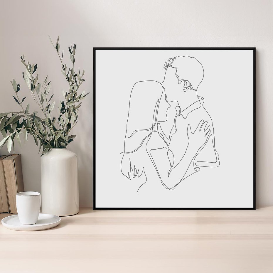 Obraz w ramie 50x50 - Bezgraniczne Przenikanie - para zakochanych, kobieta i mężczyzna - rama czarna