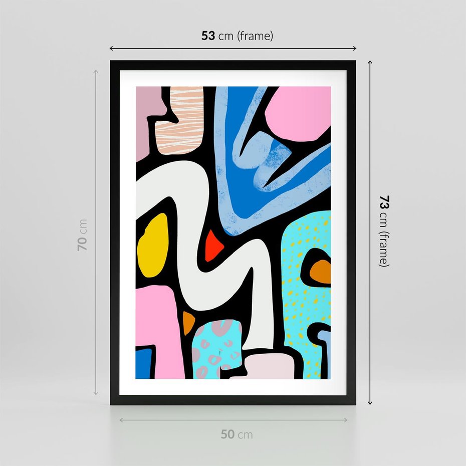 Plakat w ramie 50x70 - Komiksowe Formy - abstrakcyjne formy, komiksowy styl - rama czarna