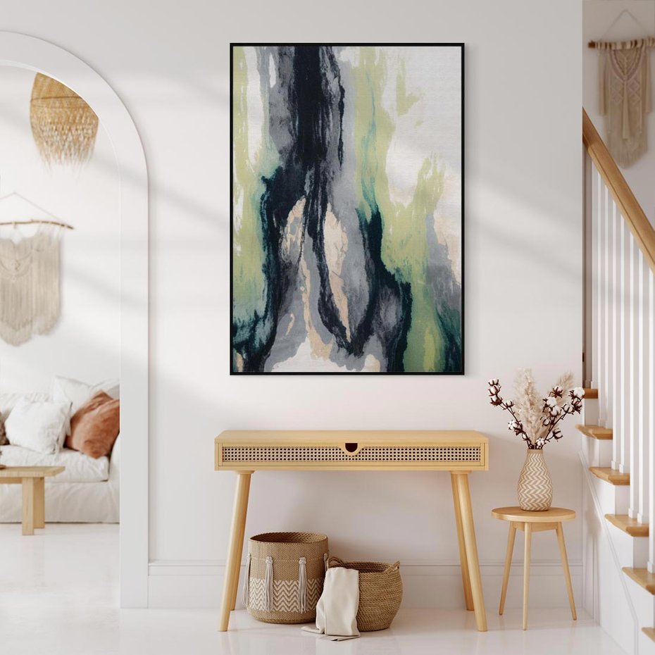 Obraz w ramie 70x100 - Sfumowane zmysły artysty - rozmyte kolory, zieleń - rama czarna