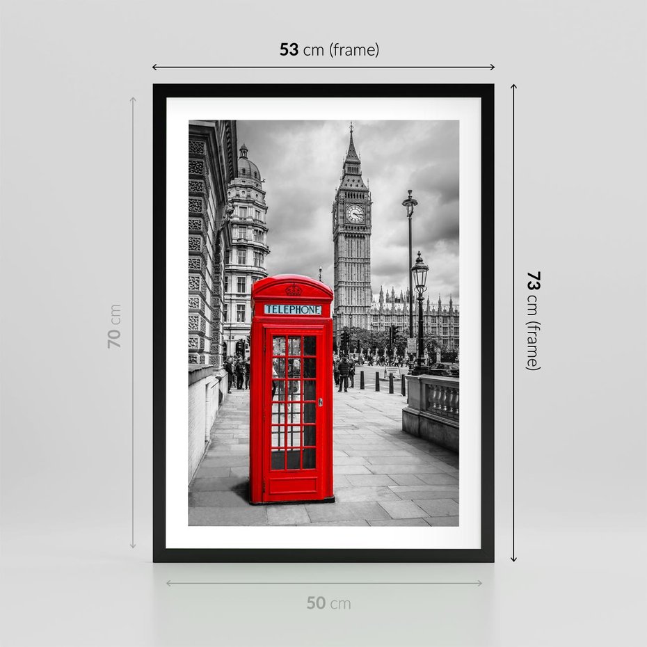 Plakat w ramie 50x70 - Budka telefoniczna w Londynie - budka, Londyn - rama czarna