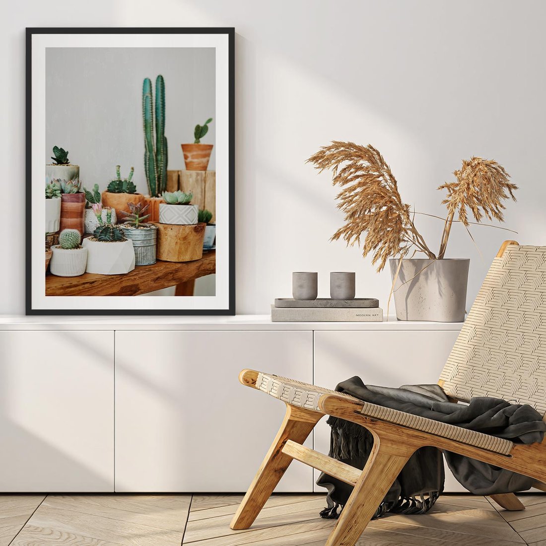 Plakat w ramie 50x70 - Kaktusowa Galeria w Doniczkach - kaktusy w doniczkach, fotografia - rama czarna