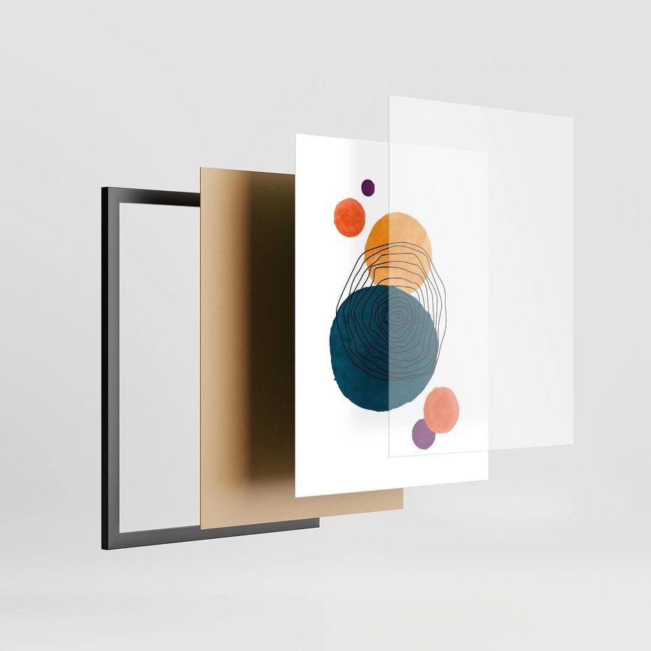Plakat w ramie 50x70 - Kolorowe Plam z Czarnymi Liniami - kolorowe plamy, szkic - rama czarna