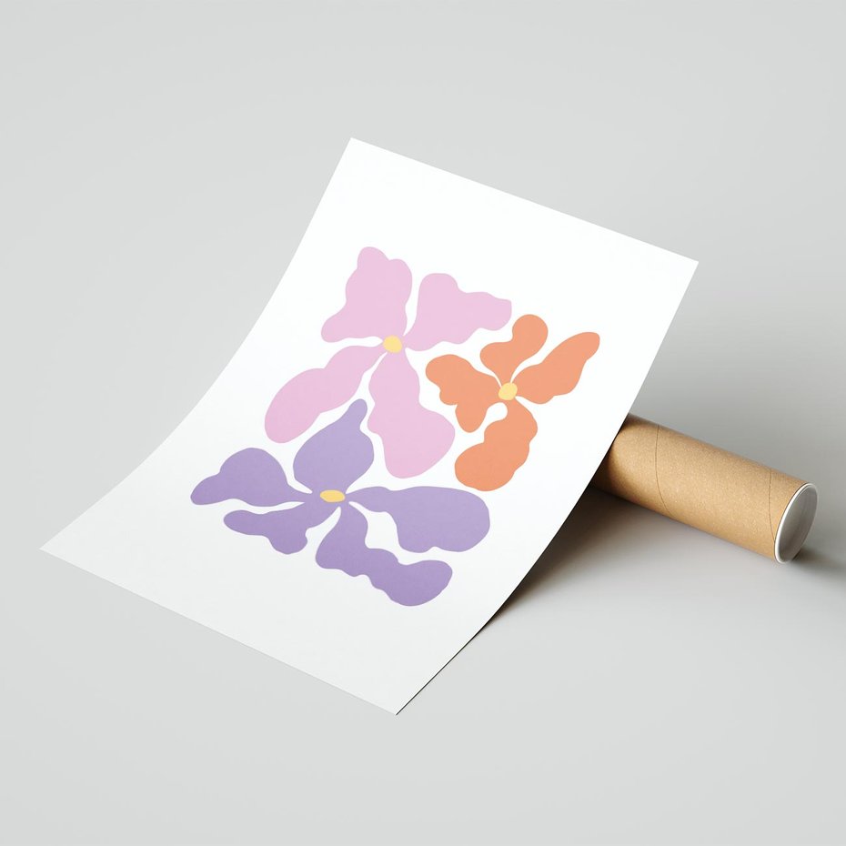 Plakat bez ramy 40x50 - Bezgraniczne Wibracje - abstrakcyjne kolorowe kwiaty, minimlizm