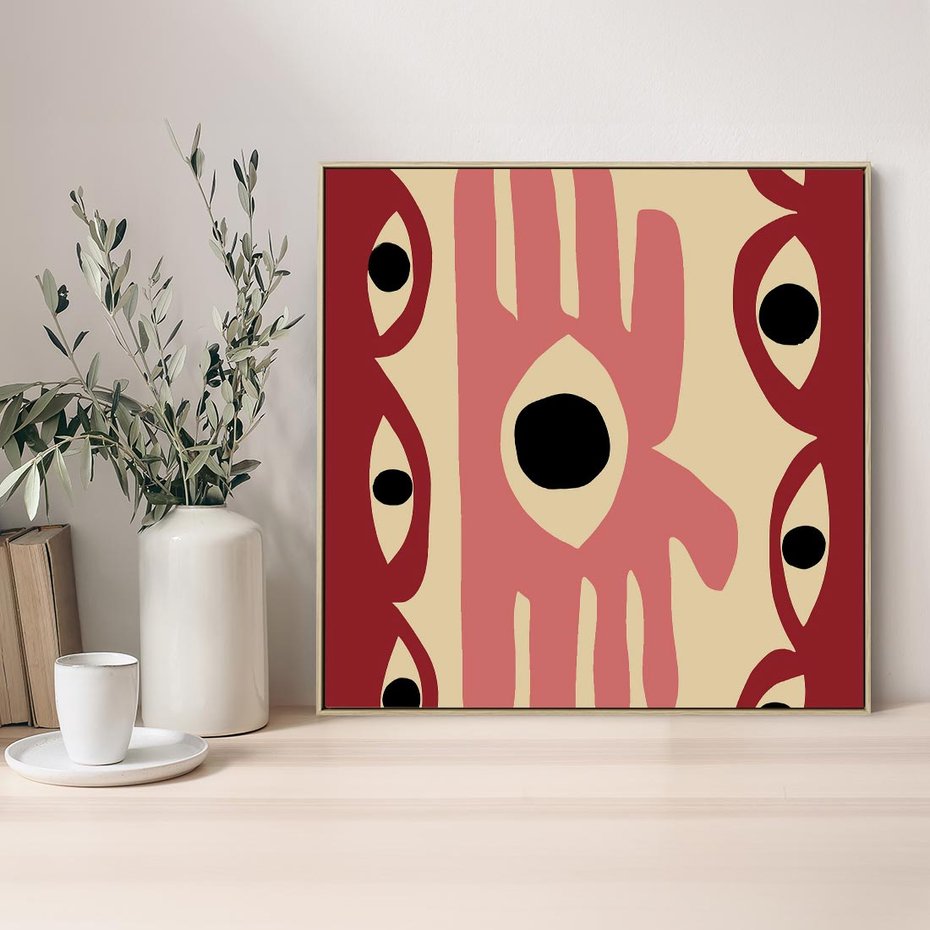 Obraz w ramie 80x80 - Migotliwe Kształty - abstrakcyjny obraz, boho styl - rama drewno