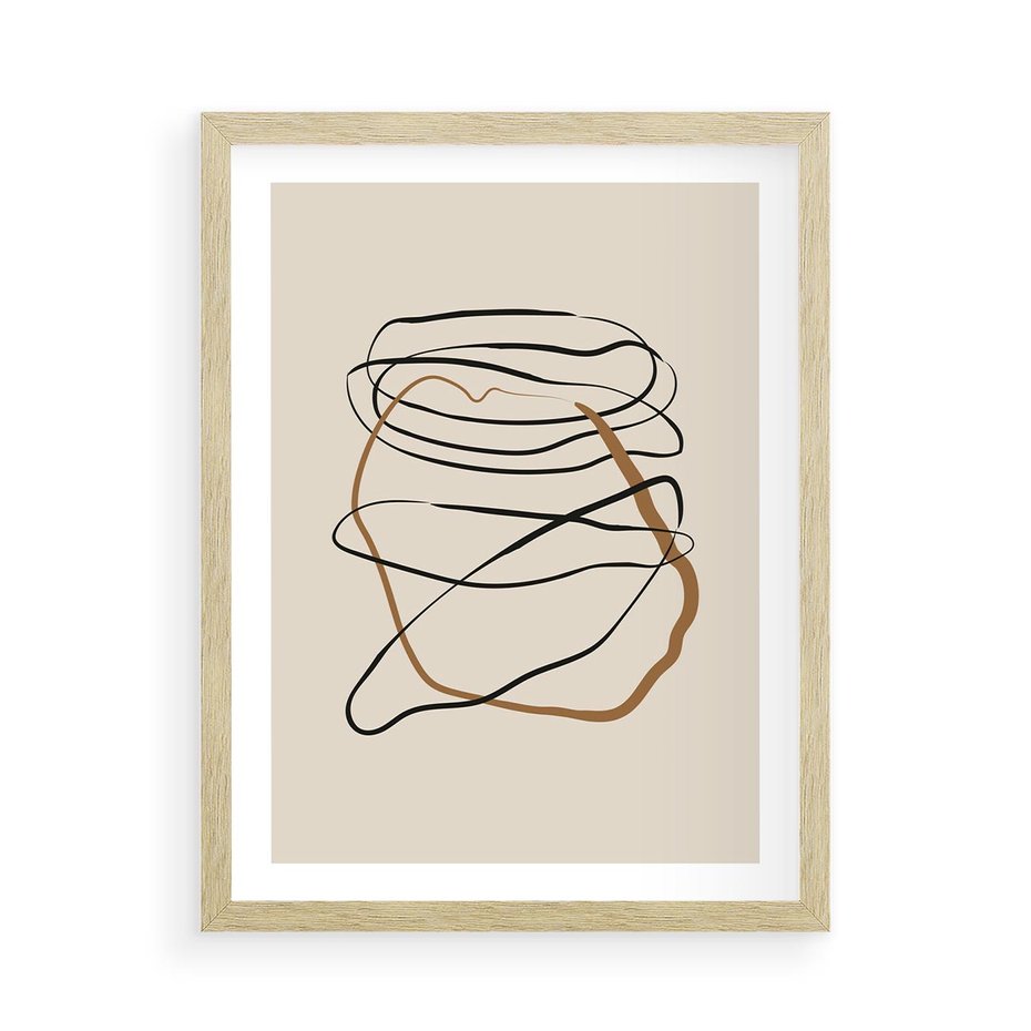 Plakat w ramie 50x70 - Bezczasowe Kontury - abstrakcyjne linie, zaplątane - rama drewno