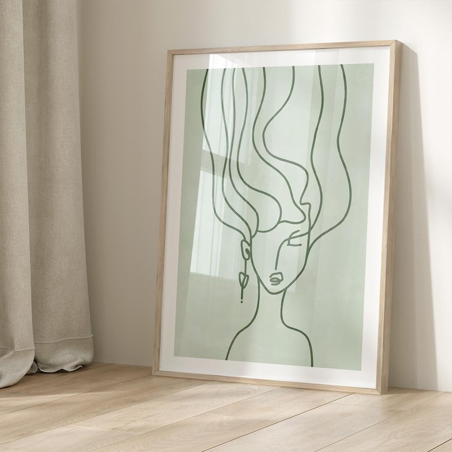 Plakat w ramie 40x50 - Spokojne Objęcia Natury - abstrakcja, zielony szkic - rama drewno
