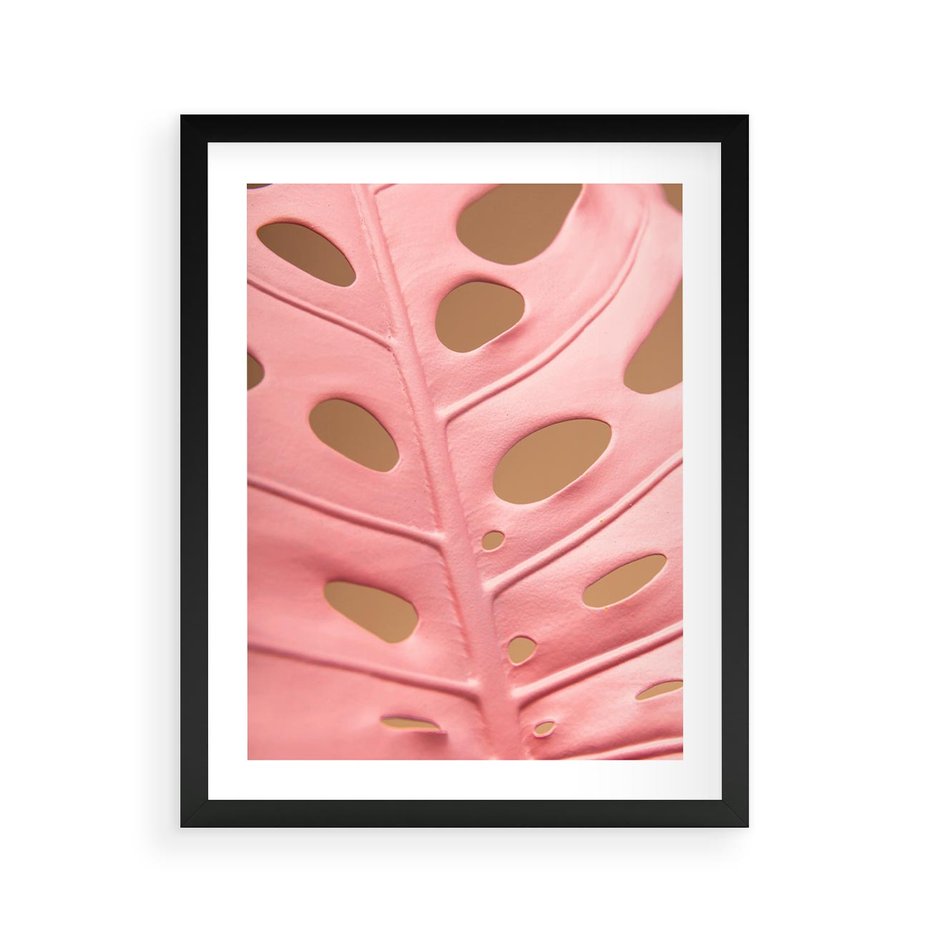 Plakat w ramie 40x50 - Różowy Liść Monstery - różowy liść monstery, nowoczesna fotografia - rama czarna