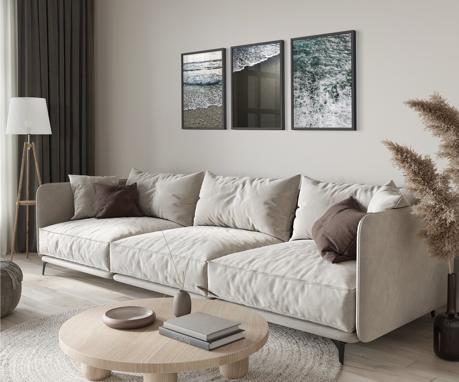 Zestaw obrazy w ramie 30x40 galeria - Plaża, morze, tryptyk - rama czarna