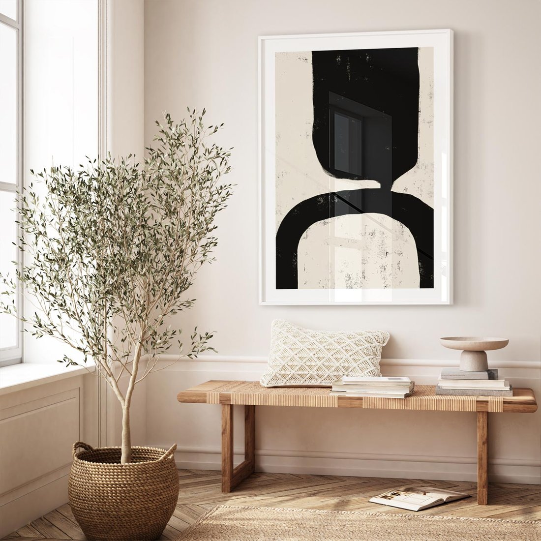 Plakat w ramie 40x50 - Przenikające Plamy - abstrakcyjna sztuka, minimalizm - rama biała