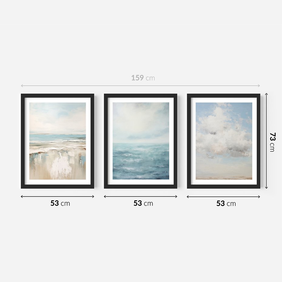 Zestaw obrazy w ramie 50x70 galeria - morze, niebo, akwarela, plaża - rama czarna