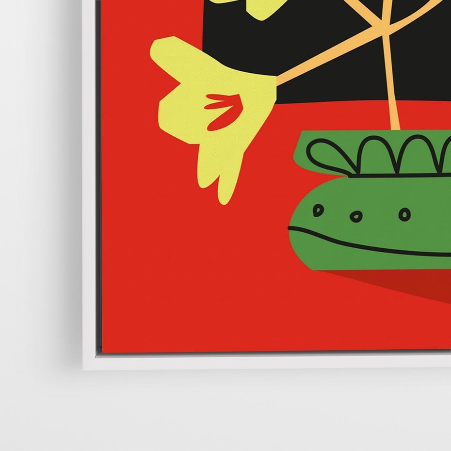 Obraz w ramie 50x50 - Abstrakcyjne Przenikanie - abstrakcyjne kwiaty, czerwone tło - rama biała