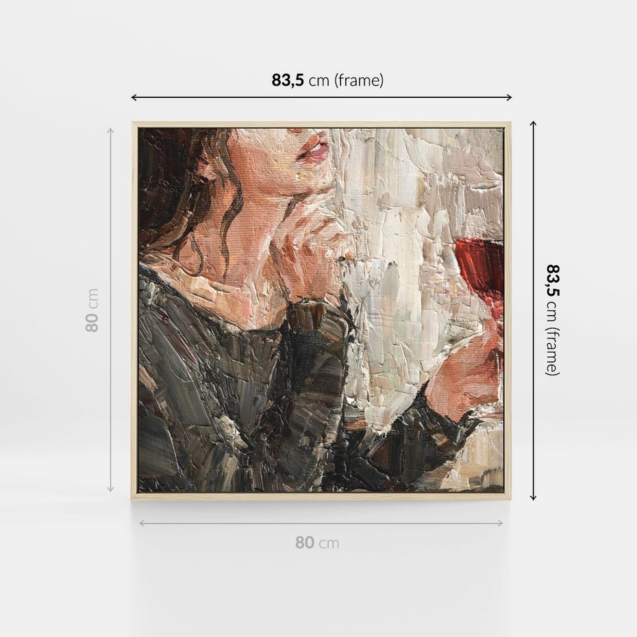 Obraz w ramie 80x80 - Esencja - kobieta wino obraz impresonizm olej na płótnie - rama drewno