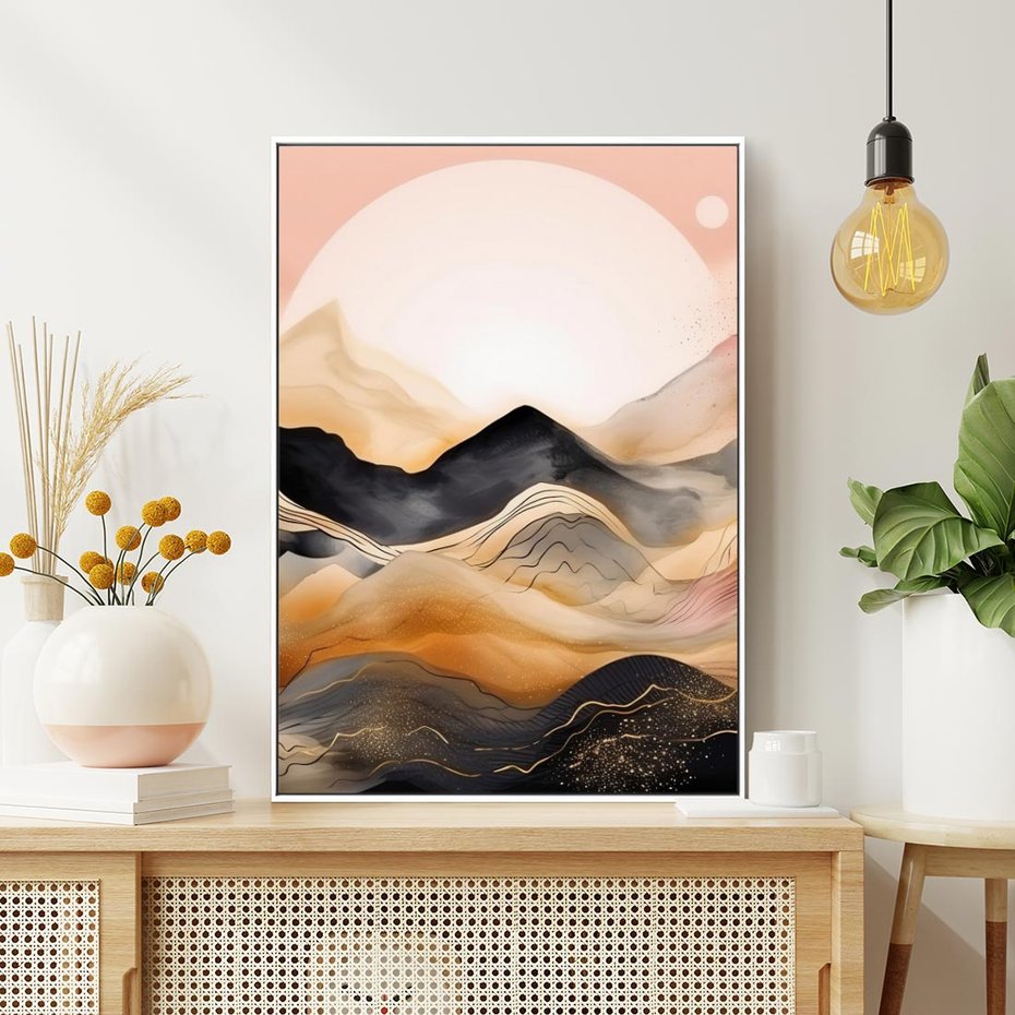 Obraz w ramie 50x70 - Grafika Zachodu - nowoczesna grafika, odcienie pastelowe - rama biała