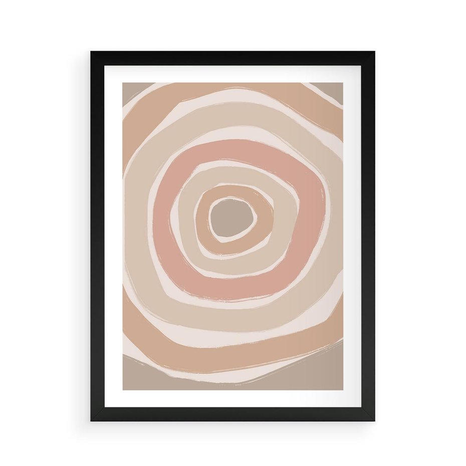 Plakat w ramie 50x70 - Roztopione Granice - abstakcyjne koła, delikatne odcienie beżu - rama czarna