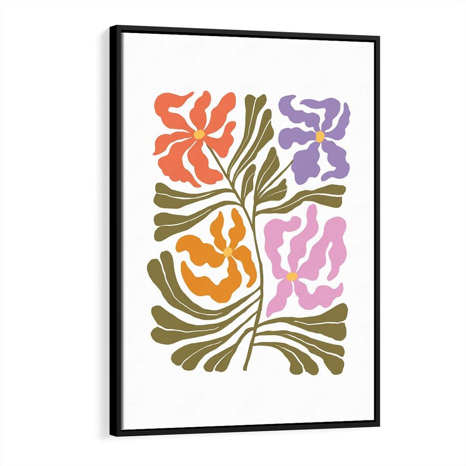 Obraz w ramie 70x100 - Rozplątane Wizje - abstrakcyjne kolorowe kwiaty, minimlizm - rama czarna