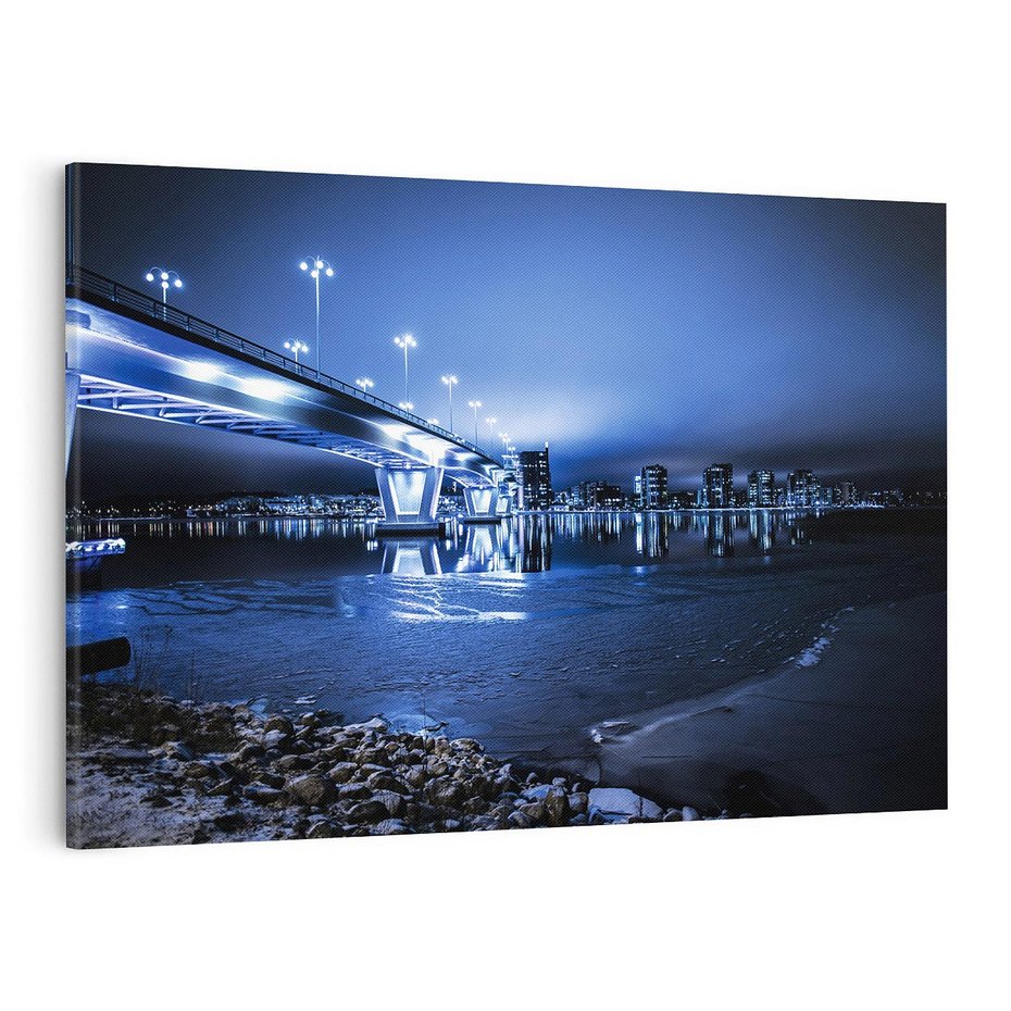 Obraz na płótnie 70x50 - Nocne miasto most - noc, miasto