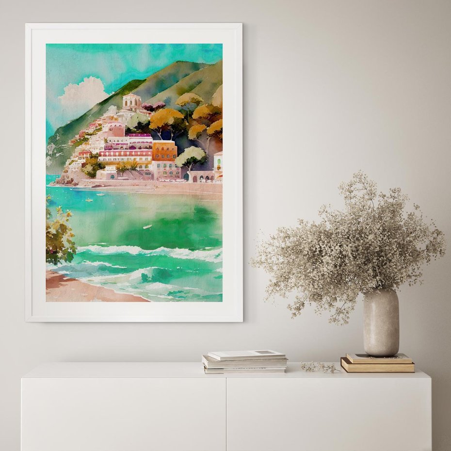 Plakat bez ramy 21x30 - Na Zboczu - akwarela, nadmorski pejzaż