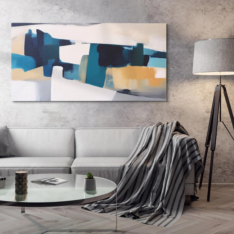 Obraz na płótnie 140x70 - Turkusowe Maźnięcia - obraz, abstrakcja