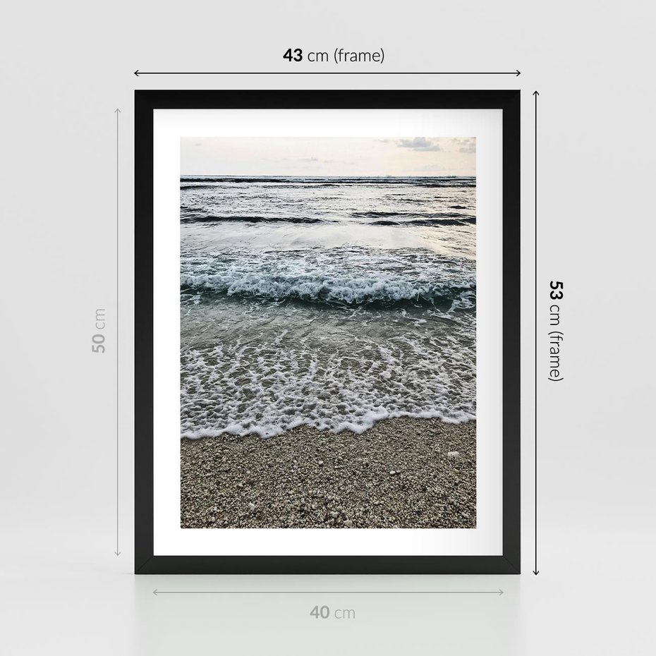 Plakat w ramie 40x50 - Spokojna Plaża - plaża, żwirek - rama czarna