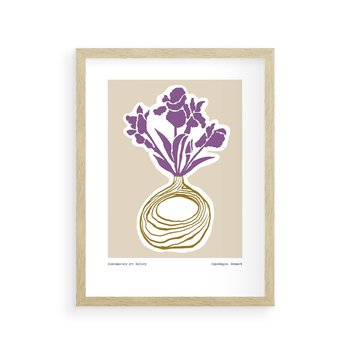 Plakat w ramie 40x50 - Migocące Anomalie - abstrakcyjne liście, kwiaty tropikalne w wazonie - rama drewno