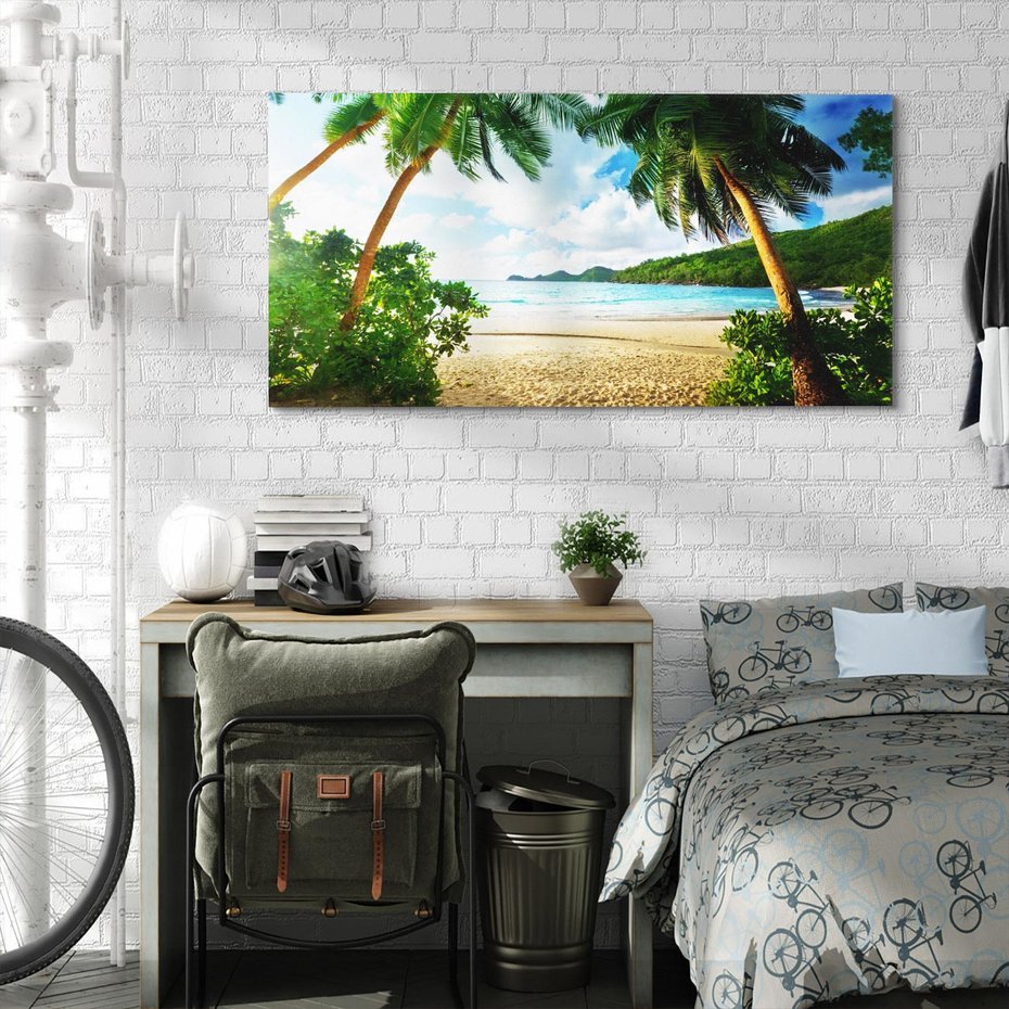 Obraz na płótnie 120x60 - Rajskie Seszele - plaża i palmy - Seszele, plaża