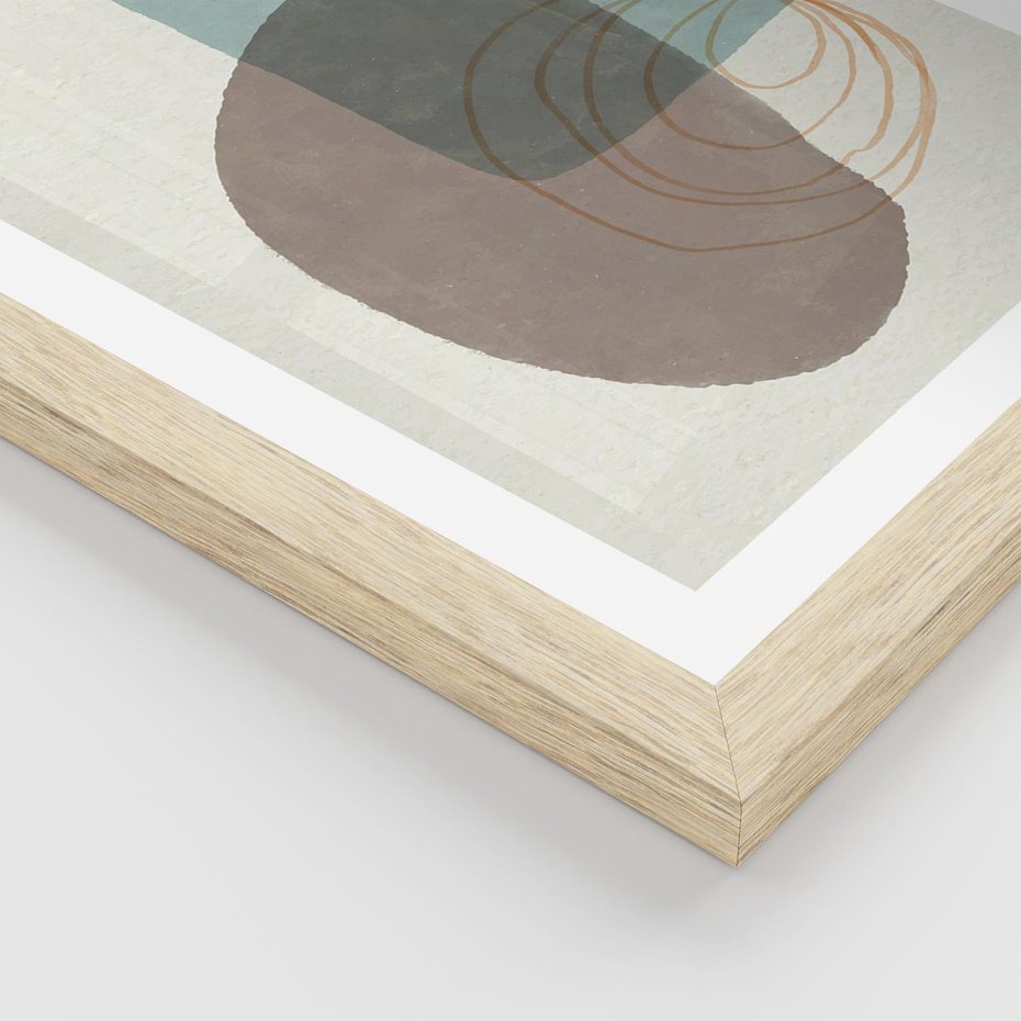 Plakat w ramie 30x40 - Rozkwitające Formy - geometryczne elementy, stonowane ziemiste kolory - rama drewno