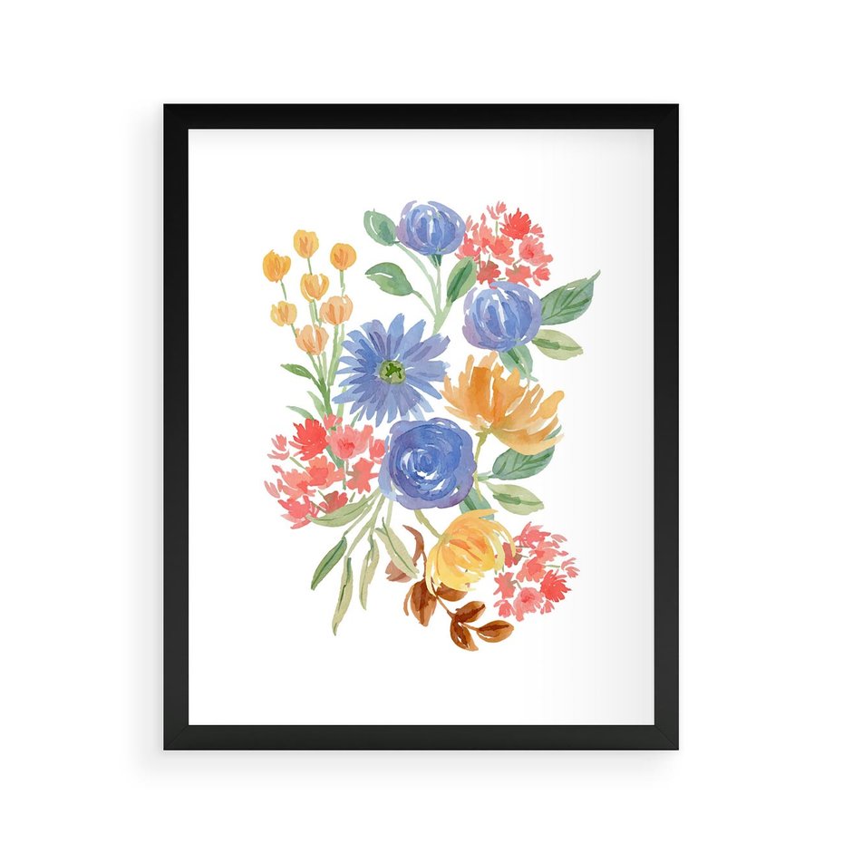 Plakat w ramie 40x50 - Kwiatowe Światło - akwarelowe kwiaty, bukiet - rama czarna